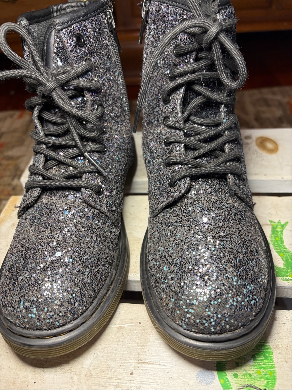 Dr. Martens Glitter Combat Boots - Black